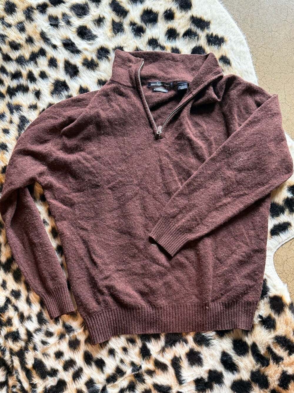 Northern Isles 2-Ply Cashmere Brown Quarter-Zip Sweater Size L